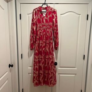 Hemant & Nandita Long Sleeve Pink & Gold Maxi Dress